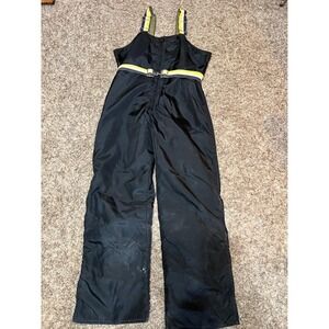 Vintage 80s John Deere Black Ski Snow Bib Overalls Jumpsuit Snoopy Patch S/M